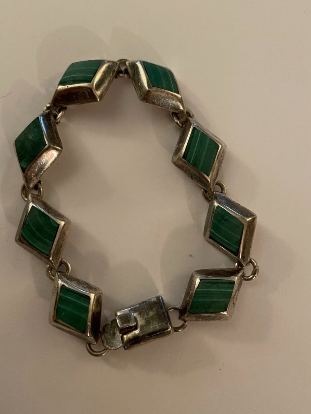 Vintage Sterling Silver Bracelet Taxco 950 Malachite 31 grams RARE 8" Green $499